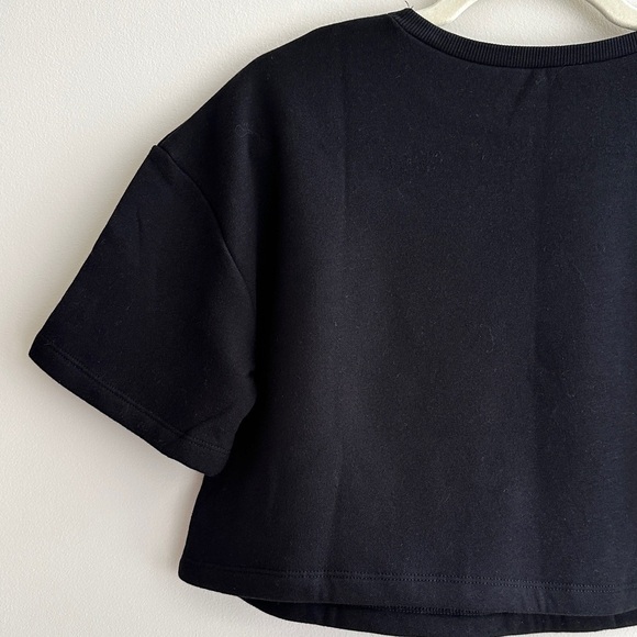 ZARA Black Cropped Sweatshirt, Athleisure Short Sleeve Crewneck, Medium - Picture 15 of 16